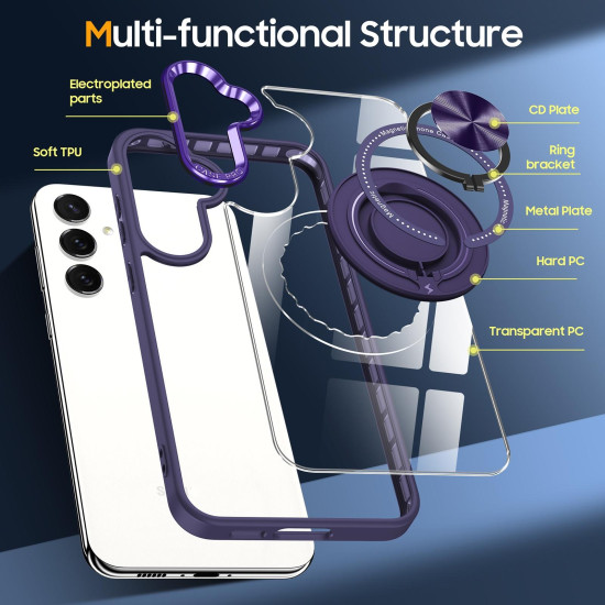 For Samsung Galaxy S24+ 5G Magnetic Rotating Ring Holder Phone Case(Dark Purple)