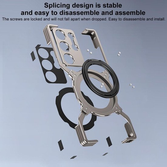 For Samsung Galaxy S24+ 5G Mechanical Arm Borderless MagSafe Holder Metal Phone Case(Black Purple)