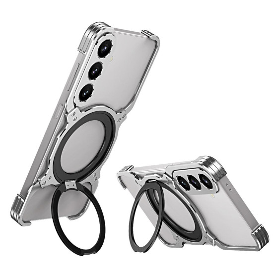 For Samsung Galaxy S24+ 5G Mechanical Arm Borderless MagSafe Holder Metal Phone Case(Grey Silver)