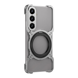 For Samsung Galaxy S24+ 5G Mechanical Arm Borderless MagSafe Holder Metal Phone Case(Grey Silver)