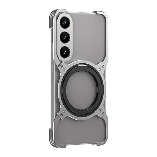 For Samsung Galaxy S24+ 5G Mechanical Arm Borderless MagSafe Holder Metal Phone Case(Grey Silver)
