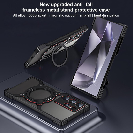 For Samsung Galaxy S24+ 5G Mechanical Arm Borderless MagSafe Holder Metal Phone Case(Grey Silver)