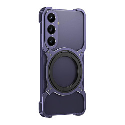 For Samsung Galaxy S24+ 5G Mechanical Arm Borderless MagSafe Holder Metal Phone Case(Purple Silver)