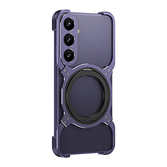 For Samsung Galaxy S24+ 5G Mechanical Arm Borderless MagSafe Holder Metal Phone Case(Purple Silver)