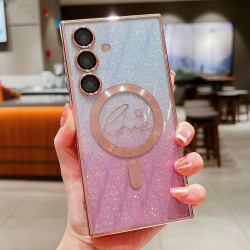 For Samsung Galaxy S24+ 5G Dual-Love Leaves Gradient Glitter MagSafe TPU Phone Case(Pink)