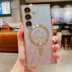 For Samsung Galaxy S24+ 5G Dual-Love Leaves Gradient Glitter MagSafe TPU Phone Case(Gold)