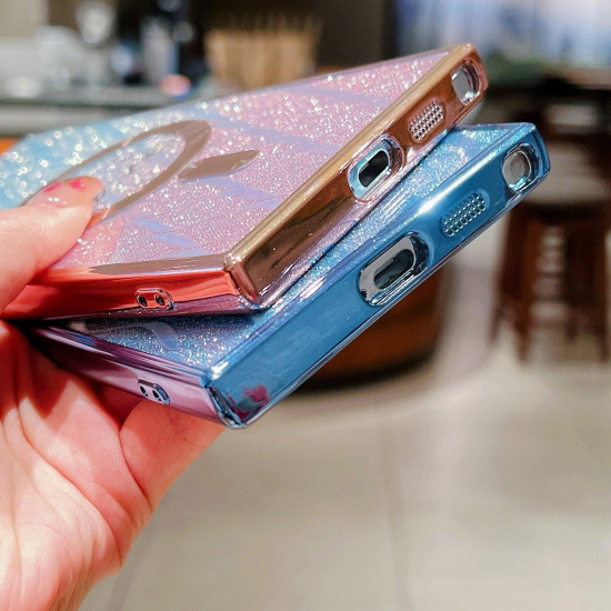 For Samsung Galaxy S24+ 5G Dual-Love Leaves Gradient Glitter MagSafe TPU Phone Case(Gold)