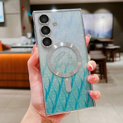 For Samsung Galaxy S24+ 5G Dual-Love Leaves Gradient Glitter MagSafe TPU Phone Case(Green)