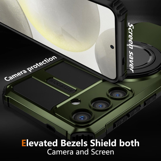For Samsung Galaxy S24+ 5G Rotating Magnetic Holder Phone Case(Dark Green)