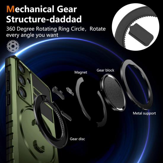 For Samsung Galaxy S24+ 5G Rotating Magnetic Holder Phone Case(Dark Green)