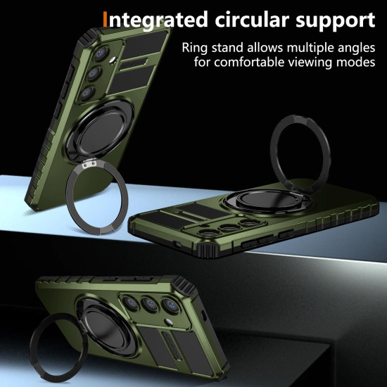 For Samsung Galaxy S24+ 5G Rotating Magnetic Holder Phone Case(Dark Green)