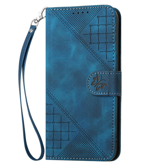 For Samsung Galaxy S24+ 5G YX0080 Grid Butterfly Embossed Pattern Flip Leather Phone Case with Lanyard(Dark Blue)