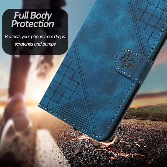 For Samsung Galaxy S24+ 5G YX0080 Grid Butterfly Embossed Pattern Flip Leather Phone Case with Lanyard(Dark Blue)