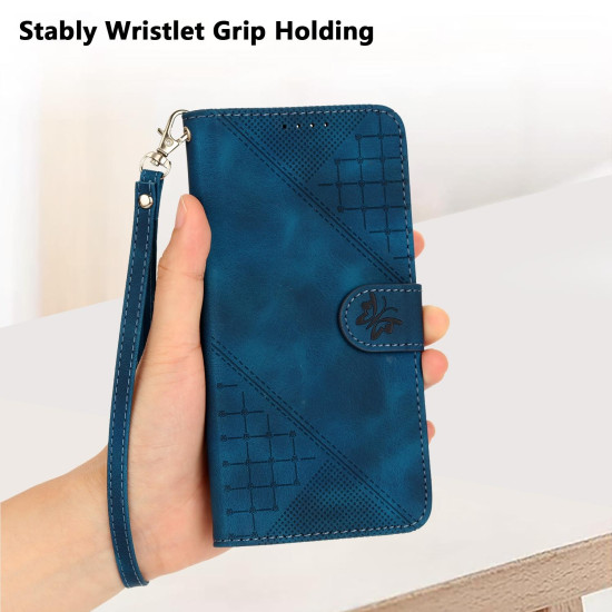 For Samsung Galaxy S24+ 5G YX0080 Grid Butterfly Embossed Pattern Flip Leather Phone Case with Lanyard(Dark Blue)