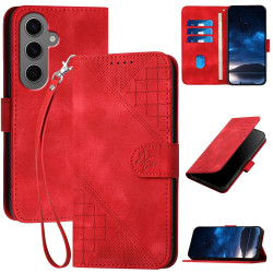 For Samsung Galaxy S24+ 5G YX0080 Grid Butterfly Embossed Pattern Flip Leather Phone Case with Lanyard(Red)