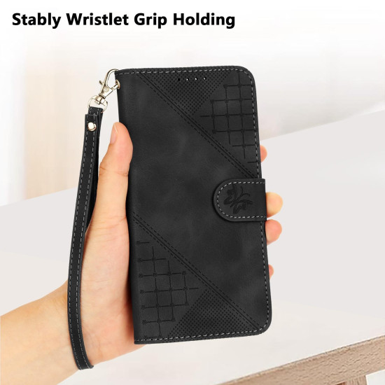 For Samsung Galaxy S24+ 5G YX0080 Grid Butterfly Embossed Pattern Flip Leather Phone Case with Lanyard(Black)