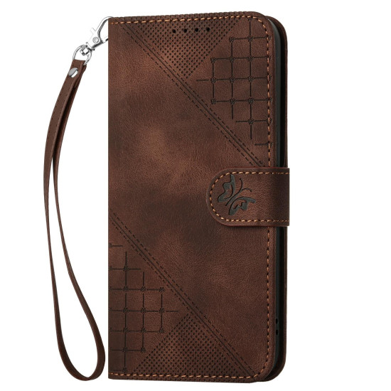 For Samsung Galaxy S24+ 5G YX0080 Grid Butterfly Embossed Pattern Flip Leather Phone Case with Lanyard(Coffee)
