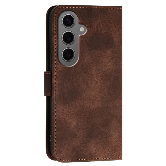 For Samsung Galaxy S24+ 5G YX0080 Grid Butterfly Embossed Pattern Flip Leather Phone Case with Lanyard(Coffee)