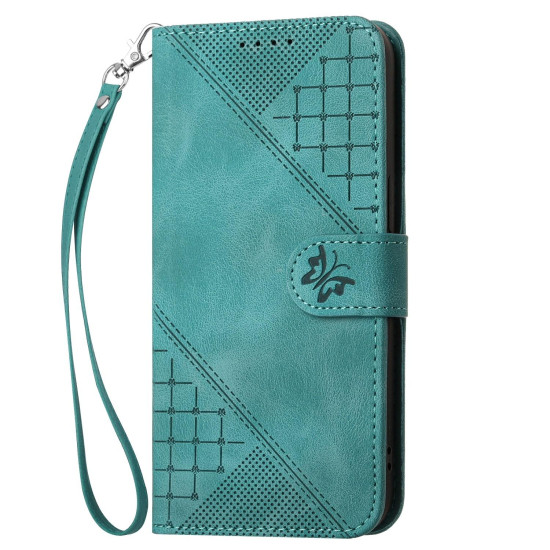 For Samsung Galaxy S24+ 5G YX0080 Grid Butterfly Embossed Pattern Flip Leather Phone Case with Lanyard(Light Blue)