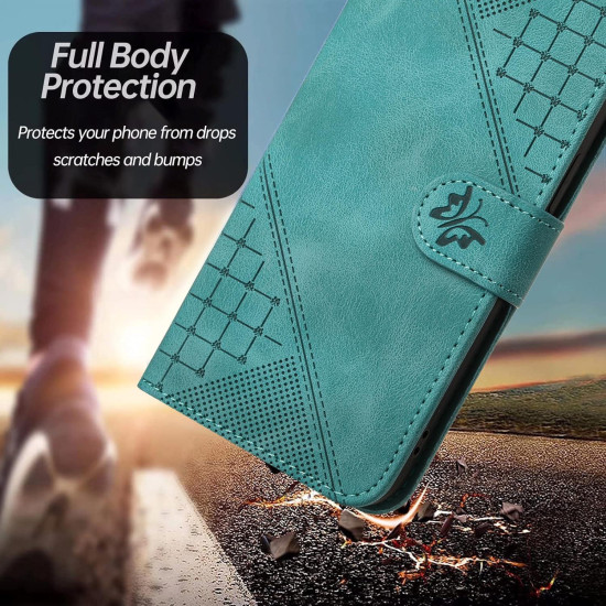 For Samsung Galaxy S24+ 5G YX0080 Grid Butterfly Embossed Pattern Flip Leather Phone Case with Lanyard(Light Blue)