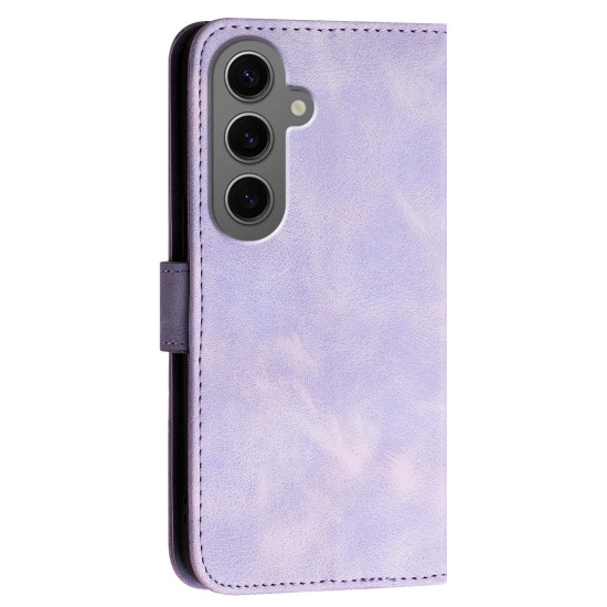 For Samsung Galaxy S24+ 5G YX0080 Grid Butterfly Embossed Pattern Flip Leather Phone Case with Lanyard(Light Purple)