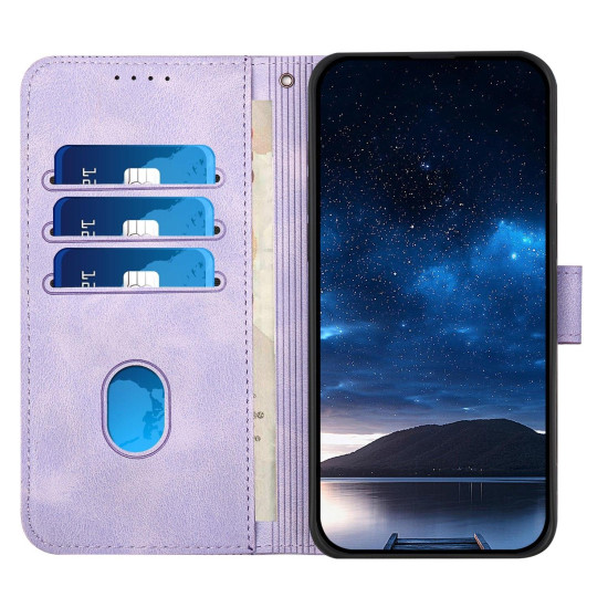 For Samsung Galaxy S24+ 5G YX0080 Grid Butterfly Embossed Pattern Flip Leather Phone Case with Lanyard(Light Purple)