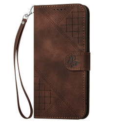 For Samsung Galaxy S23+ 5G YX0080 Grid Butterfly Embossed Pattern Flip Leather Phone Case with Lanyard(Coffee)