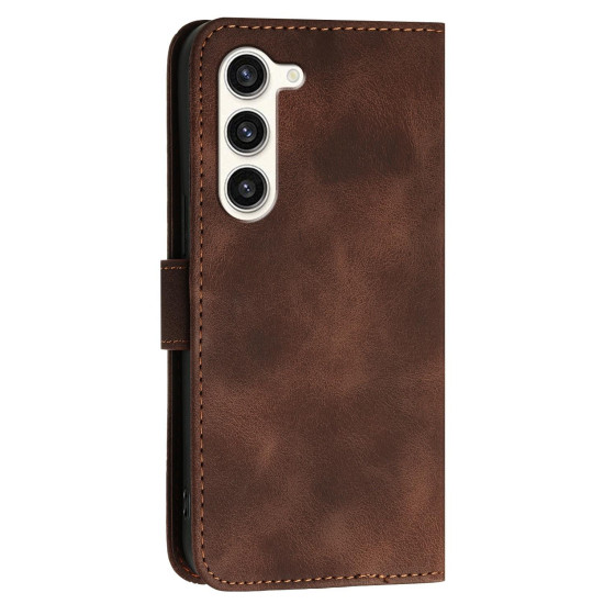 For Samsung Galaxy S23+ 5G YX0080 Grid Butterfly Embossed Pattern Flip Leather Phone Case with Lanyard(Coffee)