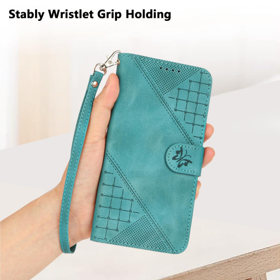 For Samsung Galaxy S23+ 5G YX0080 Grid Butterfly Embossed Pattern Flip Leather Phone Case with Lanyard(Light Blue)