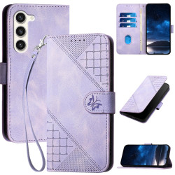 For Samsung Galaxy S23+ 5G YX0080 Grid Butterfly Embossed Pattern Flip Leather Phone Case with Lanyard(Light Purple)