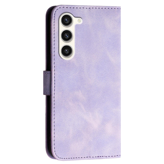 For Samsung Galaxy S23+ 5G YX0080 Grid Butterfly Embossed Pattern Flip Leather Phone Case with Lanyard(Light Purple)