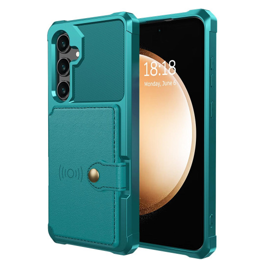 For Samsung Galaxy S24+ 5G Magnetic Wallet Card Bag Leather Phone Case(Cyan)