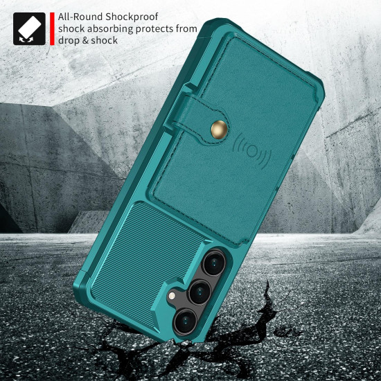 For Samsung Galaxy S24+ 5G Magnetic Wallet Card Bag Leather Phone Case(Cyan)
