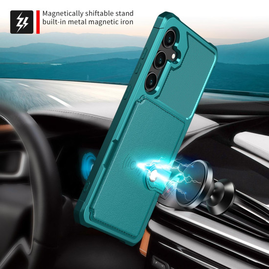 For Samsung Galaxy S24+ 5G Magnetic Wallet Card Bag Leather Phone Case(Cyan)