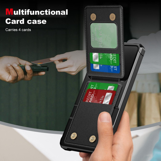 For Samsung Galaxy S24+ 5G Vertical Flip Card Bag Holder Leather Phone Case(Black)