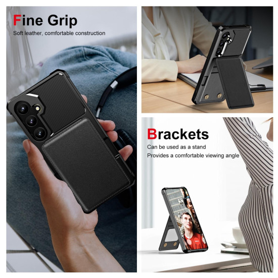 For Samsung Galaxy S24+ 5G Vertical Flip Card Bag Holder Leather Phone Case(Black)