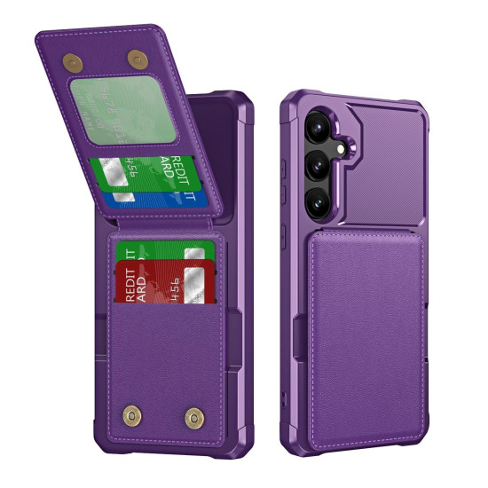 For Samsung Galaxy S24+ 5G Vertical Flip Card Bag Holder Leather Phone Case(Purple)