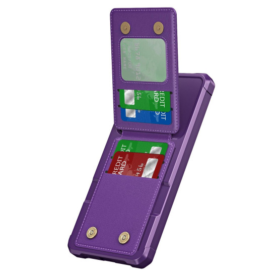 For Samsung Galaxy S24+ 5G Vertical Flip Card Bag Holder Leather Phone Case(Purple)