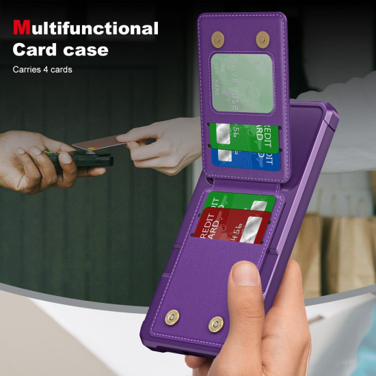 For Samsung Galaxy S24+ 5G Vertical Flip Card Bag Holder Leather Phone Case(Purple)