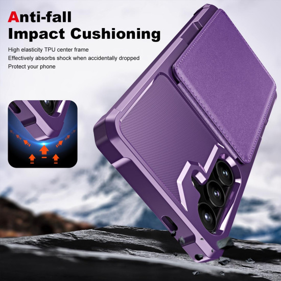 For Samsung Galaxy S24+ 5G Vertical Flip Card Bag Holder Leather Phone Case(Purple)
