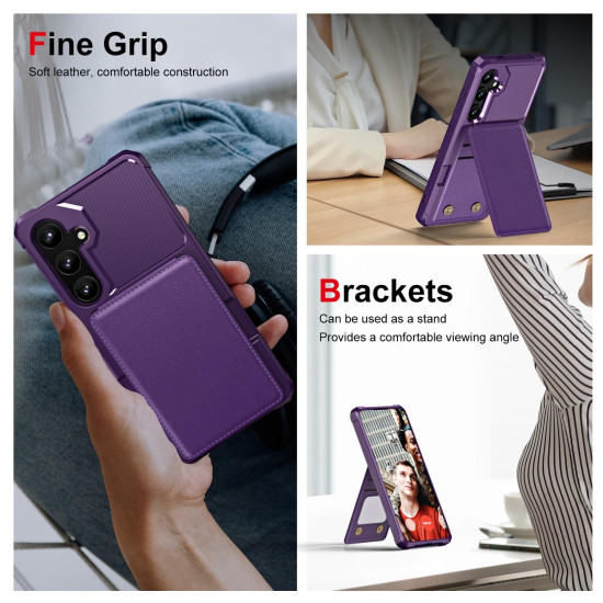 For Samsung Galaxy S24+ 5G Vertical Flip Card Bag Holder Leather Phone Case(Purple)