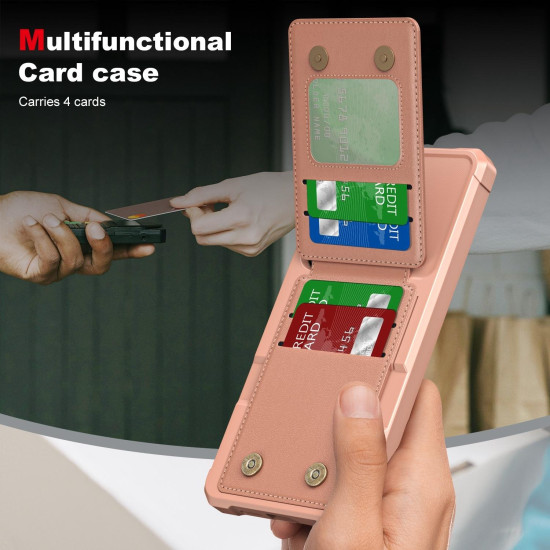 For Samsung Galaxy S24+ 5G Vertical Flip Card Bag Holder Leather Phone Case(Rose Gold)