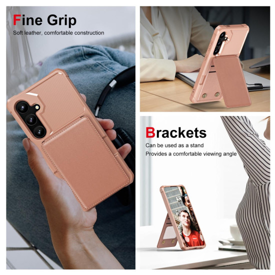 For Samsung Galaxy S24+ 5G Vertical Flip Card Bag Holder Leather Phone Case(Rose Gold)