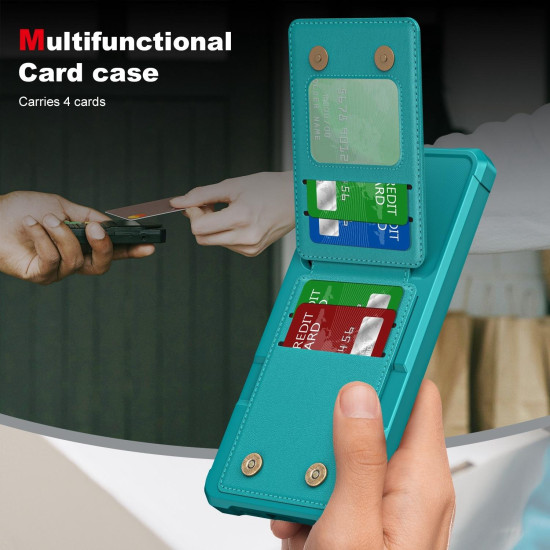 For Samsung Galaxy S24+ 5G Vertical Flip Card Bag Holder Leather Phone Case(Cyan Green)