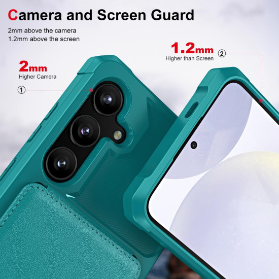 For Samsung Galaxy S24+ 5G Vertical Flip Card Bag Holder Leather Phone Case(Cyan Green)