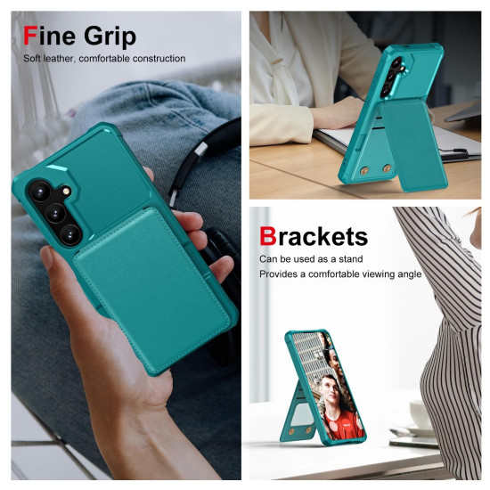 For Samsung Galaxy S24+ 5G Vertical Flip Card Bag Holder Leather Phone Case(Cyan Green)