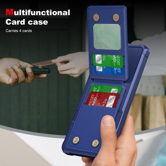 For Samsung Galaxy S24+ 5G Vertical Flip Card Bag Holder Leather Phone Case(Dark Blue)