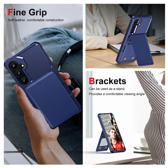 For Samsung Galaxy S24+ 5G Vertical Flip Card Bag Holder Leather Phone Case(Dark Blue)