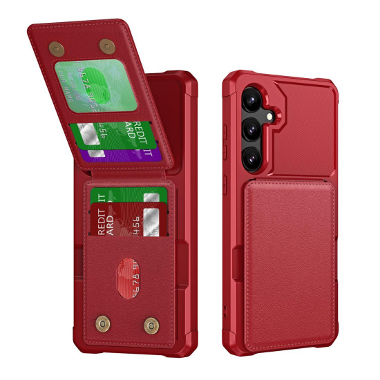 For Samsung Galaxy S24+ 5G Vertical Flip Card Bag Holder Leather Phone Case(Red)