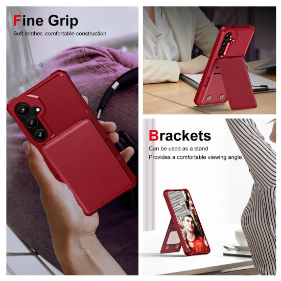 For Samsung Galaxy S24+ 5G Vertical Flip Card Bag Holder Leather Phone Case(Red)